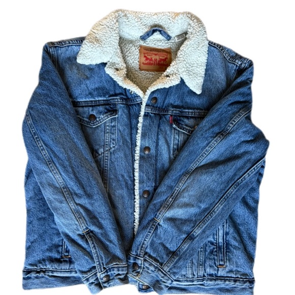 Levi's Sherpa Lined Denim Trucker Jacket Vintage Jean Coat Size Large - Picture 1 of 15
